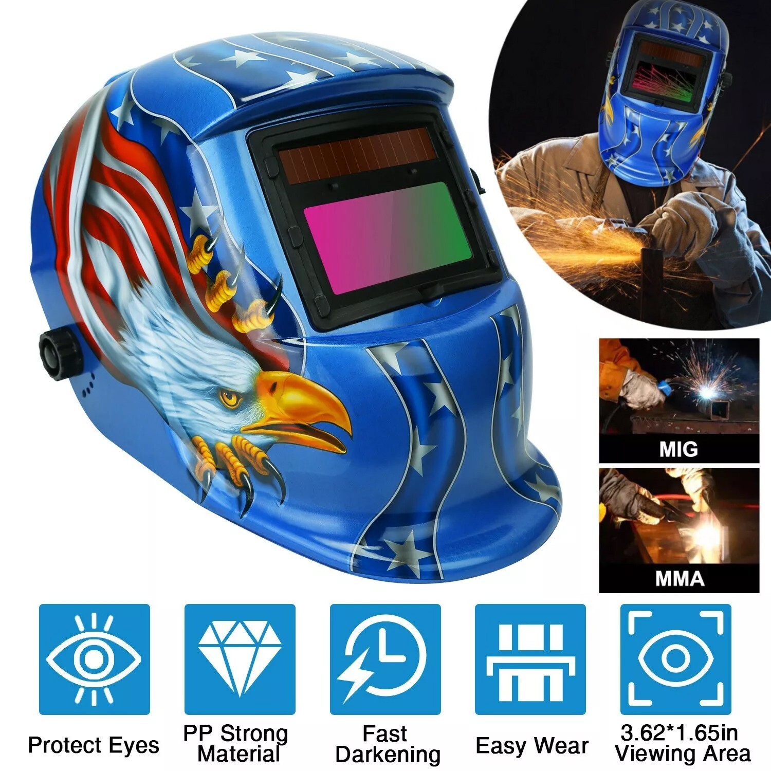 True Color Auto Darkening Solar Powered Welding Helmet with Large View
