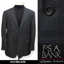 JOS A BANK mens multicolor check WOOL + SILK sport coat suit jacket blazer 44 L