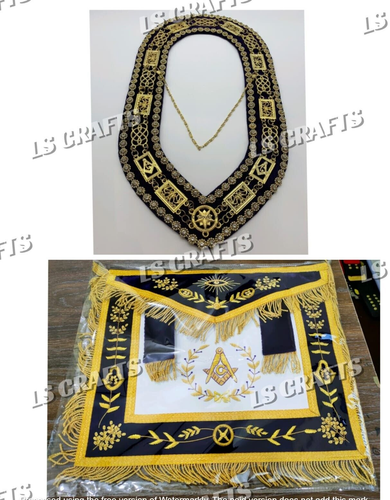 Masonic Grand Clutch Regalia Set, Craft Grand Rank Fulldress Schürze Und Kragen-Set, Lammfell-Schürze & Kragen, Handstickerei