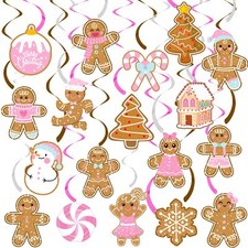 20 PCS Gingerbread Man Hanging Swirls Christmas Party Ceiling Decorations