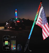 Spiral RGBW LED Whip Lighted Antenna with Spring Base Flags for Can-am UTV ATV