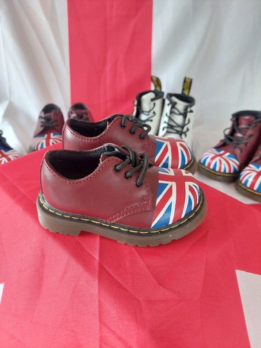 Baby Dr. Martens Shoes Size 3 Cherry Red with Handpainted Union Jack Design - Picture 4 of 9