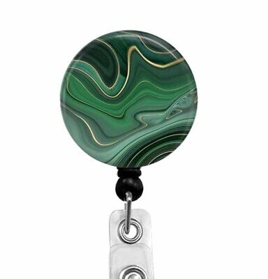 Retractable Badge Reel ID Badge Holder With A Green & Gold
