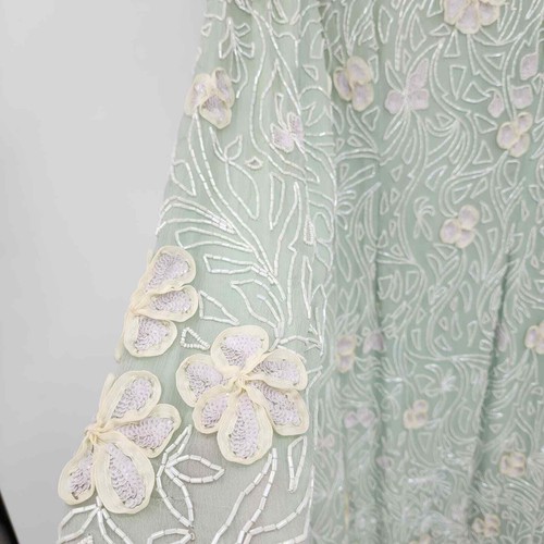 Vintage Neiman Marcus Judith Ann Creations Silk Beaded Dress Light Green Medium - Picture 6 of 15