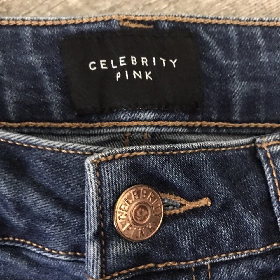 Shorts jeans rosa celebridade juniores 1/25 azul algemado cintura baixa desgastado - Imagem 2 de 4