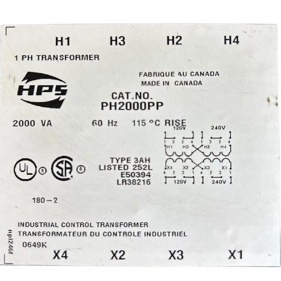 Transformador de control industrial Hammond Power Solutions PH2000PP 2000V 60Hz Foto 2 de 3