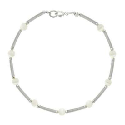 925 Silber Perlmutt Stab und Perlen Armband, 7''