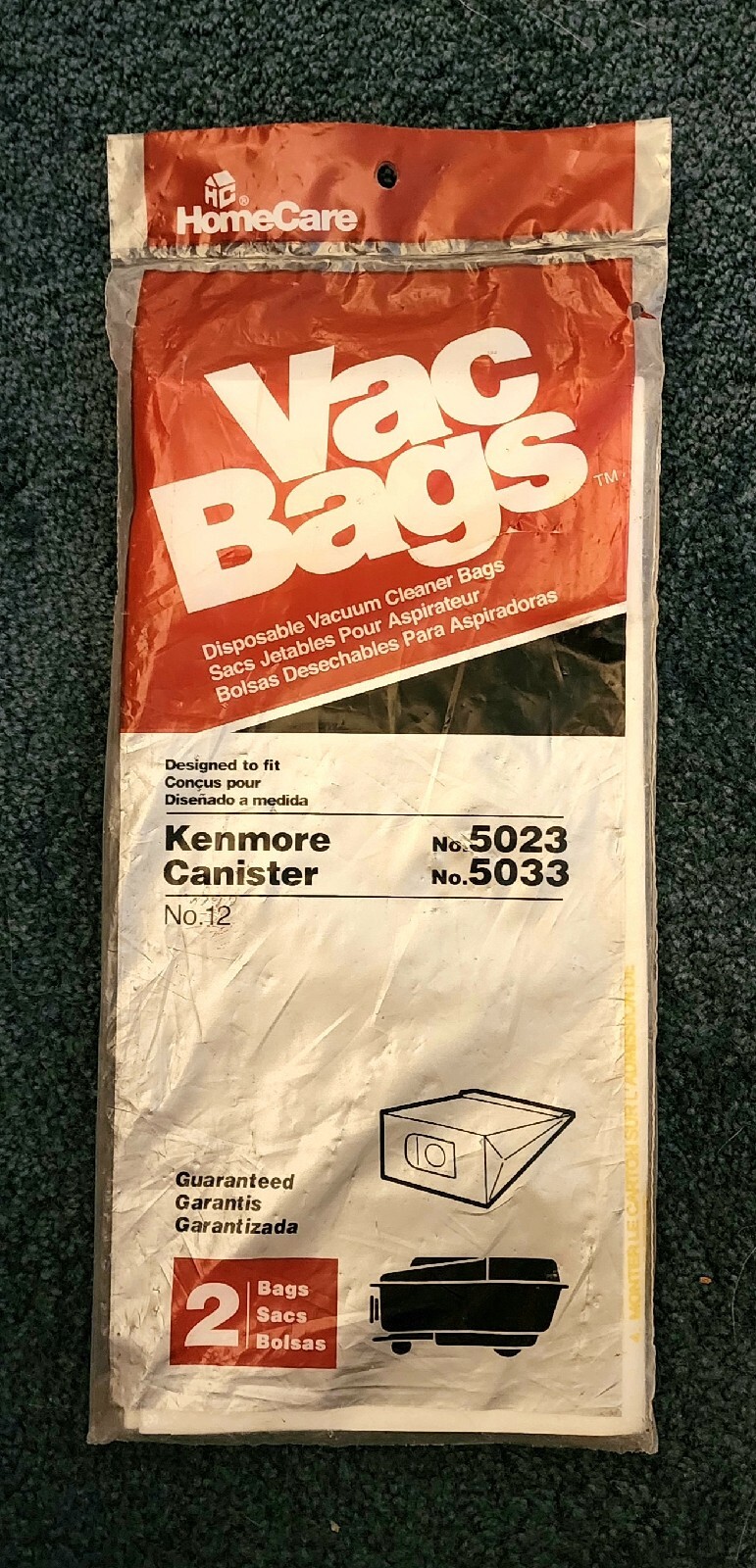 HomeCare Vac No.12 Kenmore Canister 5023/5033 Vacuum 2 Bags FREE