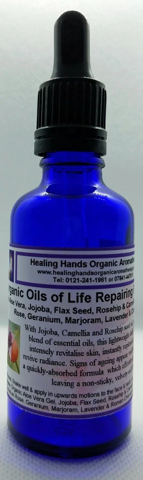 HEALING HANDS ORGANIC AROMATHERAPY Natural Organic Oils of Life Repairing Facial Serum -50ml