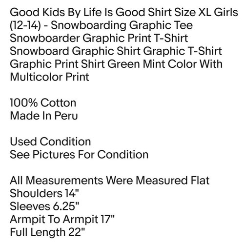 Good Kids By Life Is Good Shirt Size XL Girls (12-14) - Snowboarding Graphic Tee - Picture 2 of 8