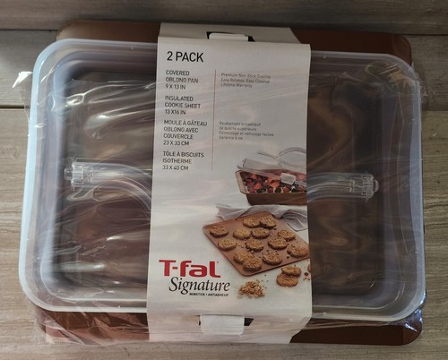 T-fal Signature Nonstick Insulated 13x16 Cookie Sheet & Covered 9x13 Oblong Pan