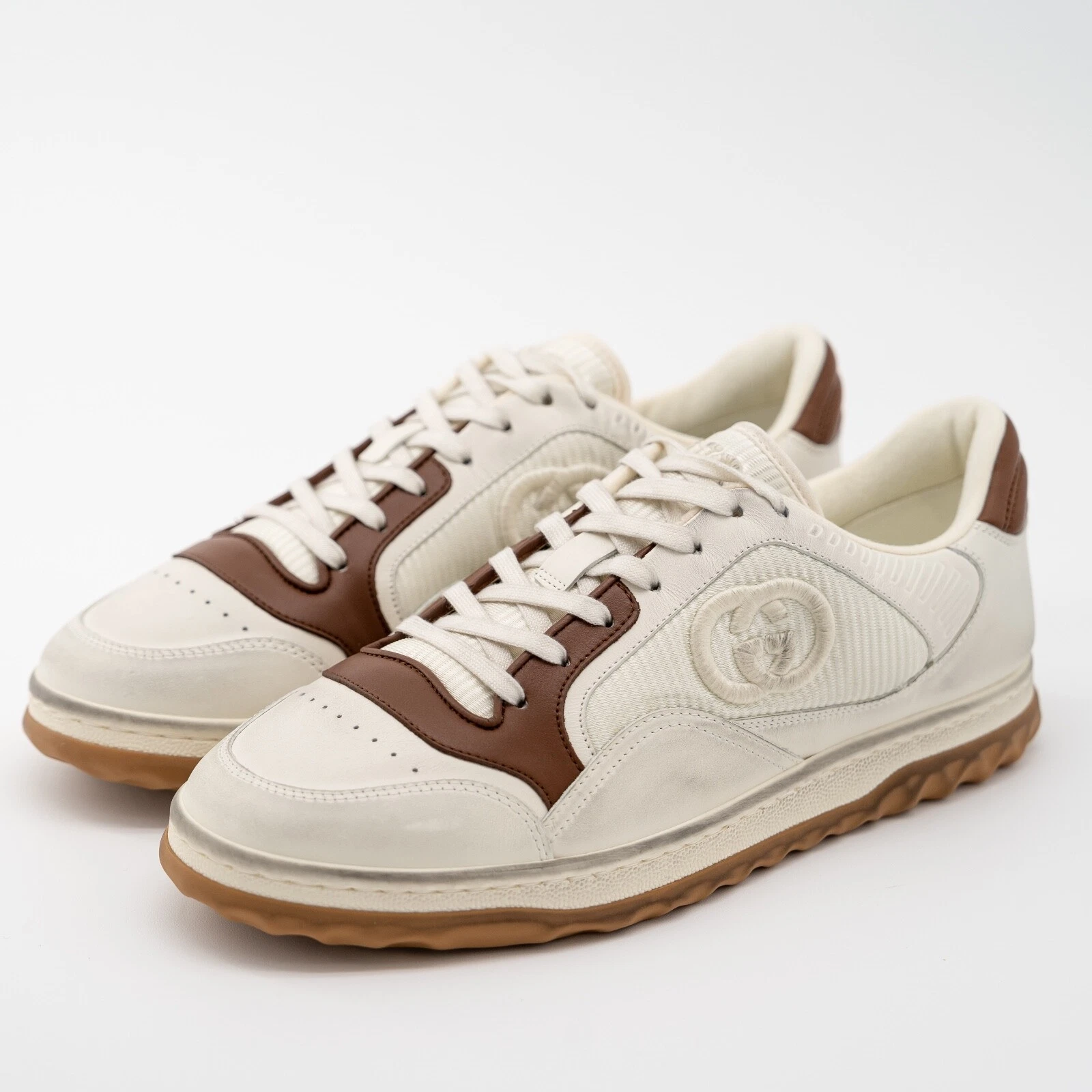 taille 11,5G   Baskets Gucci MAC80 cuir marron blanc cassé GG