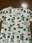 Disney Womens Happy St Patricks Day Scrub Top Mickey Mouse Clover White Green XS — photo 5