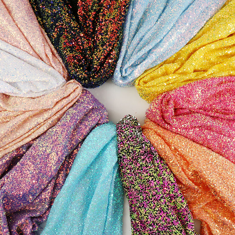 1Yard DIY Sparkly Glitter Sequin Fabric for Wedding Dress Clothing Sewing  Fabric