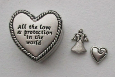 X2 ALL THE LOVE & Protection IN THE WORLD Heart pewter box mini angel charm Ganz