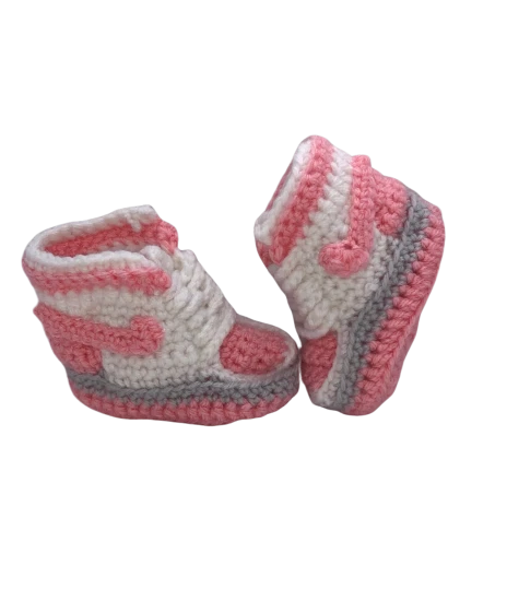 Bebé Crochet Zapatos Infantil Tenis Niña Recién Nacido Baloncesto Aire Rosa Blanco Foto 2 de 3