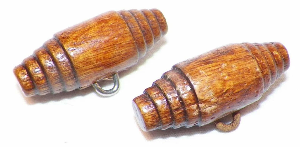2 Wood Toggle Buttons Wooden Wire Shank Coat Jacket Vintage #4 - Image 2 of 3