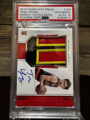 2018-19 National Treasures TRAE YOUNG 3-Color #103 Auto RPA /49 PSA AUTH