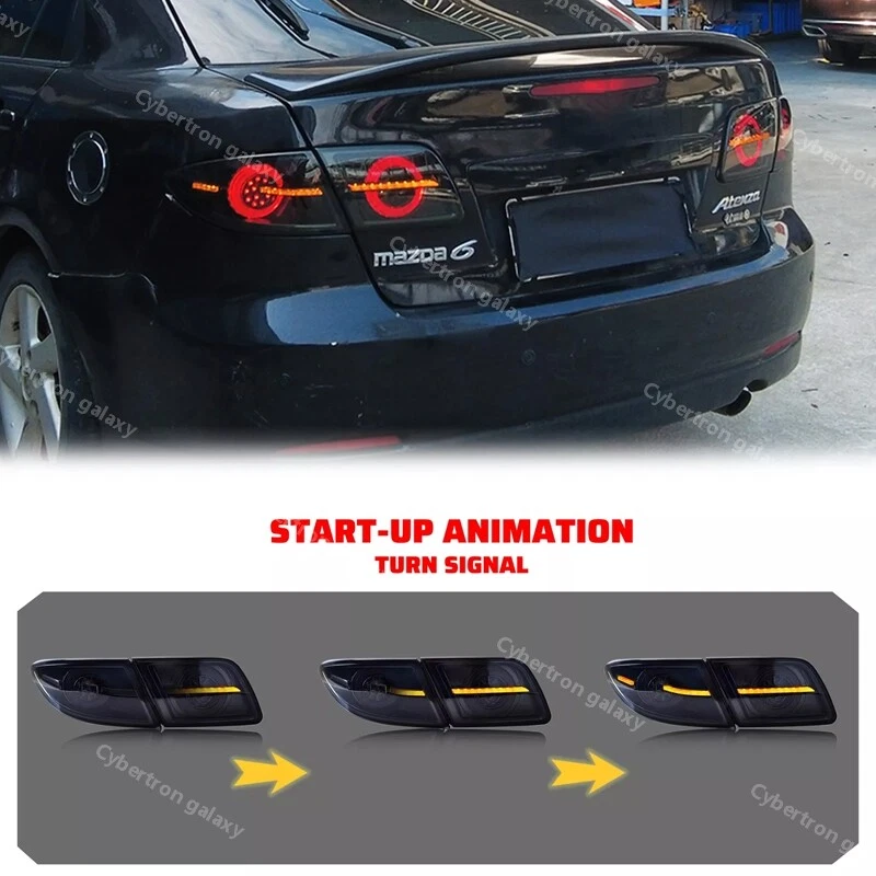 Black LED Sequential Rear TailLights for Mazda 6 2003-2008 Sedan Animation - Imagem 4 de 4