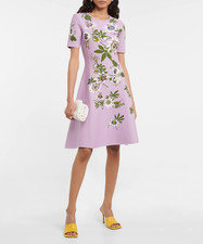 Oscar De La Renta Passionflower Dress Jacquard Knit Short Sleeve US 6 M NWOT