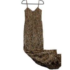 Dress the Population Marie Gold Nude Sequin Embellished Formal Maxi Dress Small