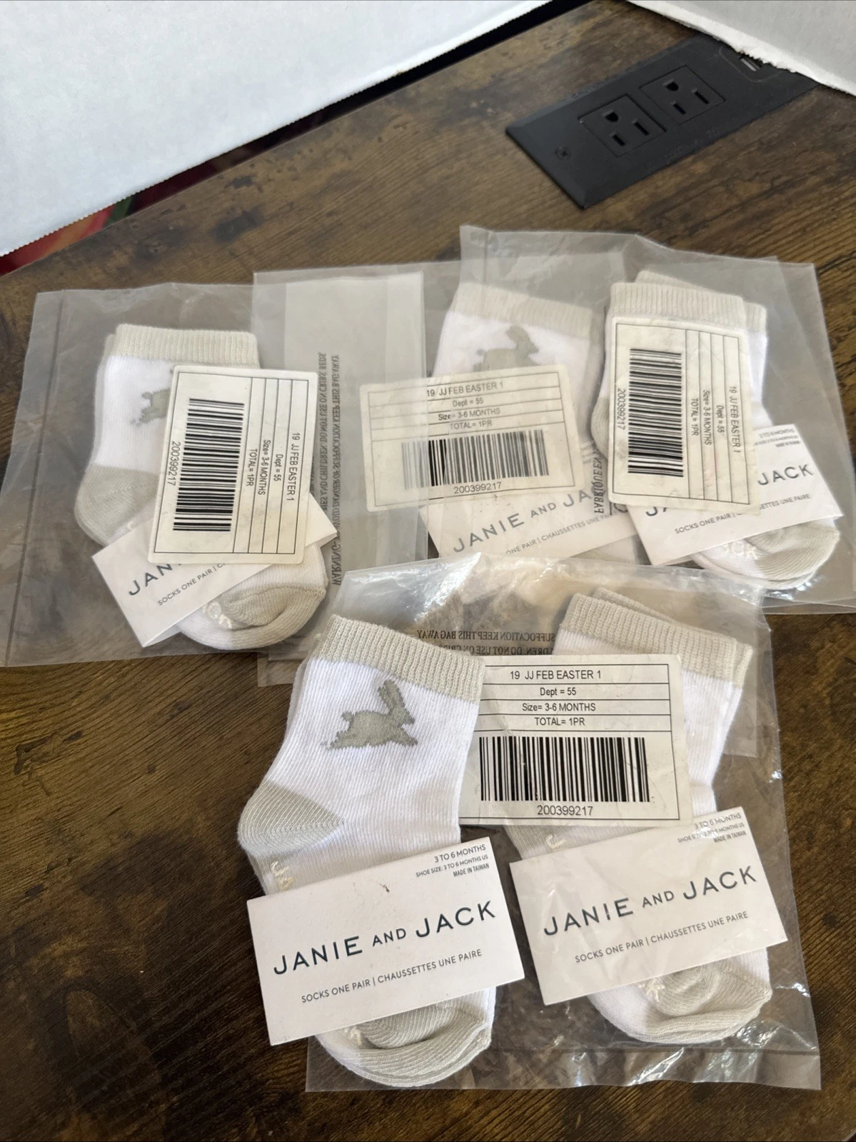 2019 JANIE and JACK Baby Boy 3-6 Months Rabbit Crew Socks x 5 Pairs NEW