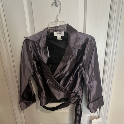 @nite Collection Women s Purple Wrap Jacket Beaded Belted Tie 3/4 Sleeve 4