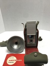 Ansco Anscoflex Vintage Film Camera 1950s W/ Leather Case and Flash