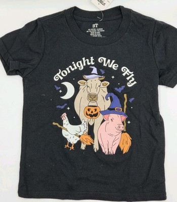 New Toddler Kids Size 3T Tonight We Fly Fall Animal Halloween Shirt Short Sleeve