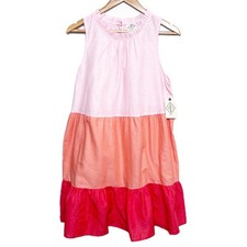 NWT St. John's Bay Tiered Ruffle Neck Sleeveless Dress Coral Pink Ombre Women