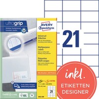 2 Bis 12X Avery Zweckform Universal-Etiketten, 70 X 42,3 Mm, Weiß - Mengenrabatt