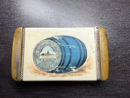 c1905 CELLULOID STANDARD OIL COMPANY POCKET ADVERTISING POCKET MATCH SAFE VESTA