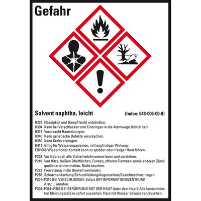 GHS-Etikett Solvent naphtha leicht GefStoffV/GHS/CLP Folie 52x74mm VE=10