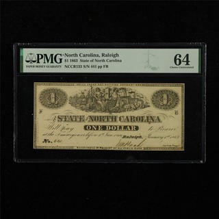 1862 North Carolina Raleigh 1 Dollar PMG 64 Choice UNC