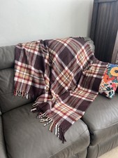Faribo Fluff-Loomed Plaid Checkered Fringe Wool Stadium Blanket Throw 41 52 inch