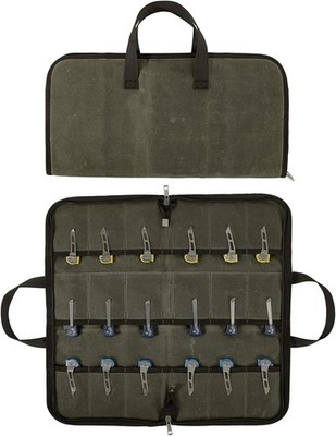 Pocket Knife Roll Bag,Zipper Knife Display Case with 18 Slots,Waxed Canvas Foldi