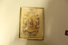 Vintage Framed Art Regina Sacratissimi Rosacii Ave Maria Concave Glass Catholic
