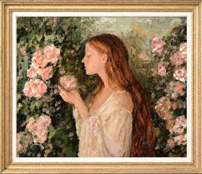 NEU ORIGINAL OXER Hermine schönes Landleben Dame Frau Land Ölgemälde