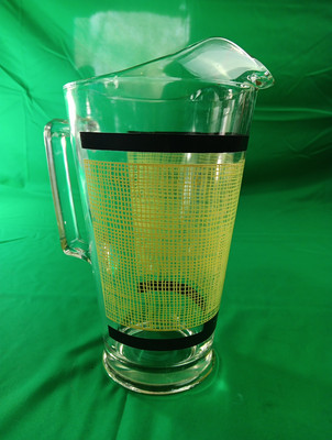 Hazel Atlas Burlap Glass Pitcher 2 Qt Yellow Grid Black Band 1950s Mid Century