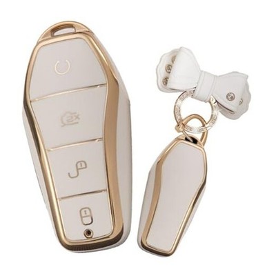 TPU Car Remote 4 Button Key Case Cover Shell Fob Fit for BYD Song Qin Han White