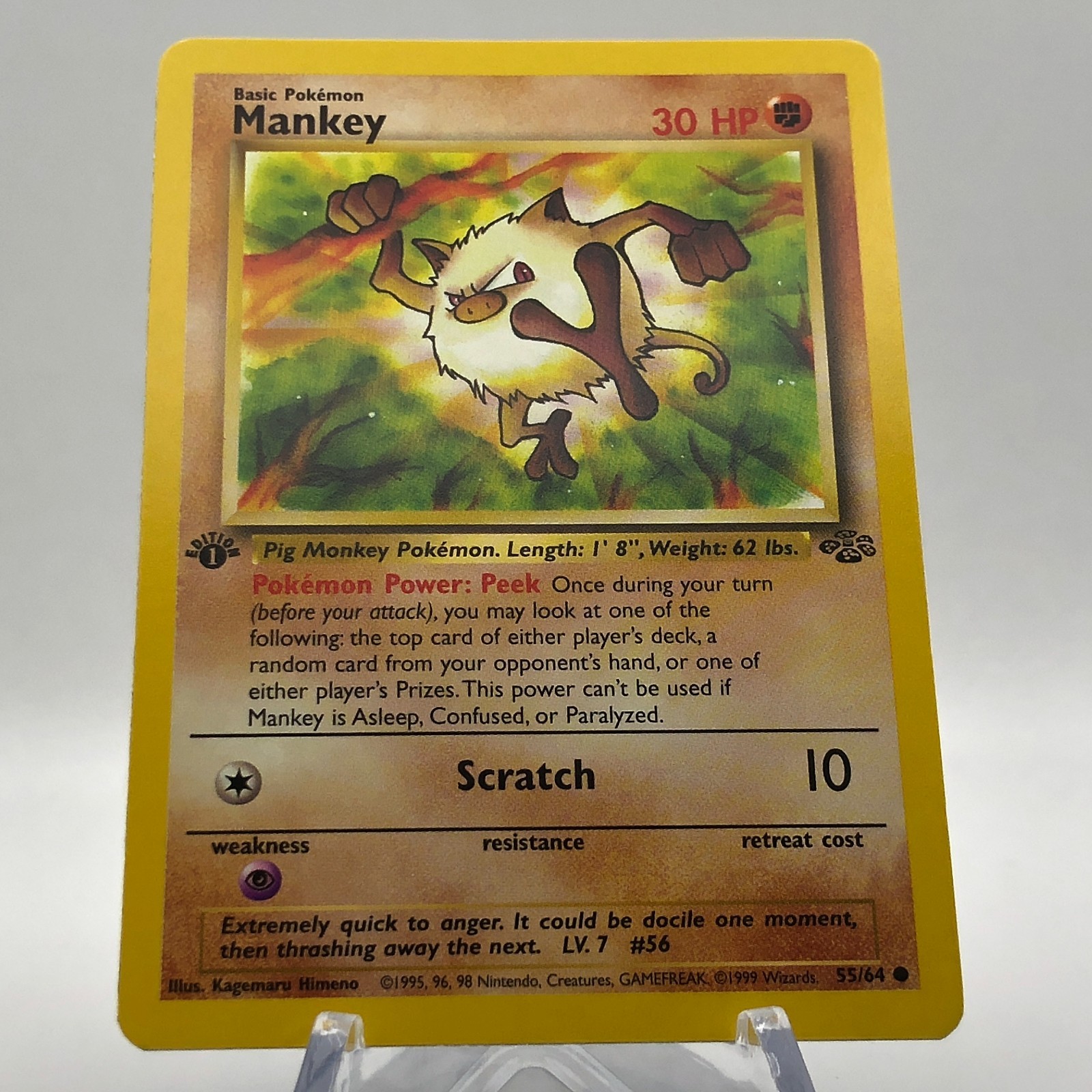 Pokemon Mankey 55/64 - NM - 1999 1st Edition Jungle - Common