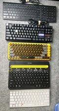 5 Keyboard Lot – Redragon RGB, Logitech Bluetooth, HP Wired, Sparin – 2 Missing