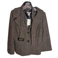 Ann Taylor Blazer Women's 12 NWT Wool Blend Tweed Houndstooth Career Jacket