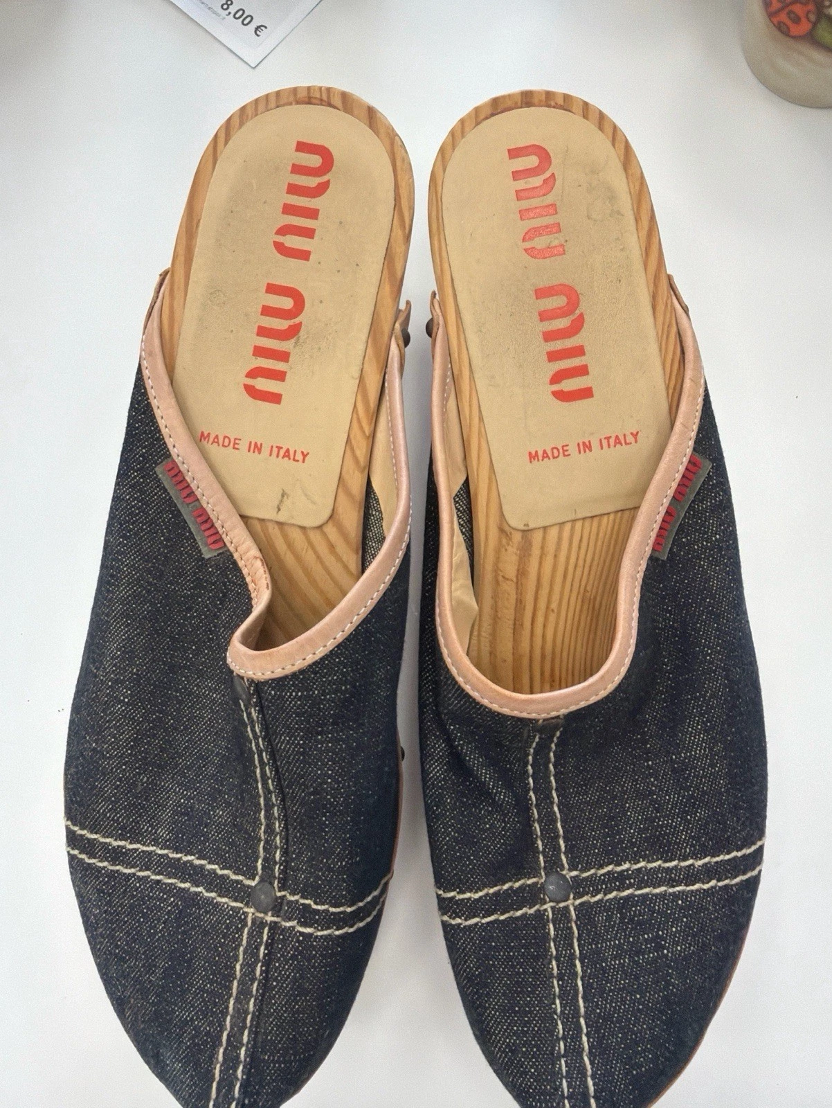 women's miumiu clogged sandals in jeans and wood size 39