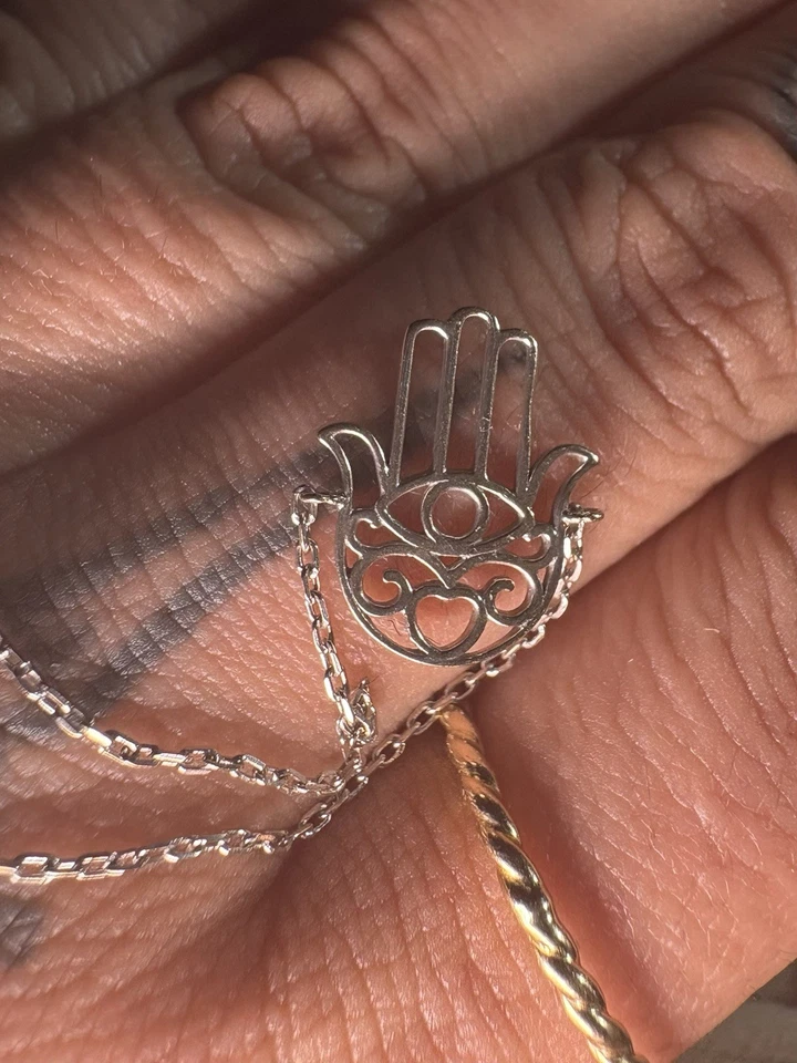 14 Karat Weißgold Hamsa 15 mm Armband verstellbar 1,2 g Amulett Raritäten IMMD