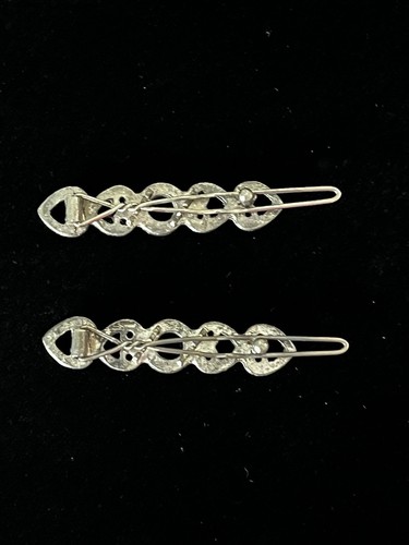 Vintage Silver Tone Hair Barrette Clips Hair Accessories Matching Set of 2 - Picture 2 of 9