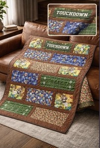 Kids Toddler Football Touchdown Patchwork Quilt, Brown Green Blue Multi
