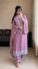 Women's Faux Georgette Kurti Palazzo Set with Embroidered Dupatta Designer Wear