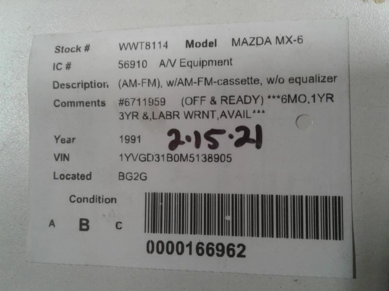 Equipo de audio radio AM-FM con casete compatible con 90-92 MAZDA 626 637443 Foto 4 de 4