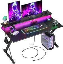 Gaming Desk w/ Monitor Stand LED Computer Desk Gamer Workstation Home Office